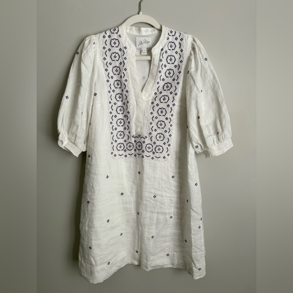 Lilly Pulitzer White Tunic Mini Dress With Purple Embroidery